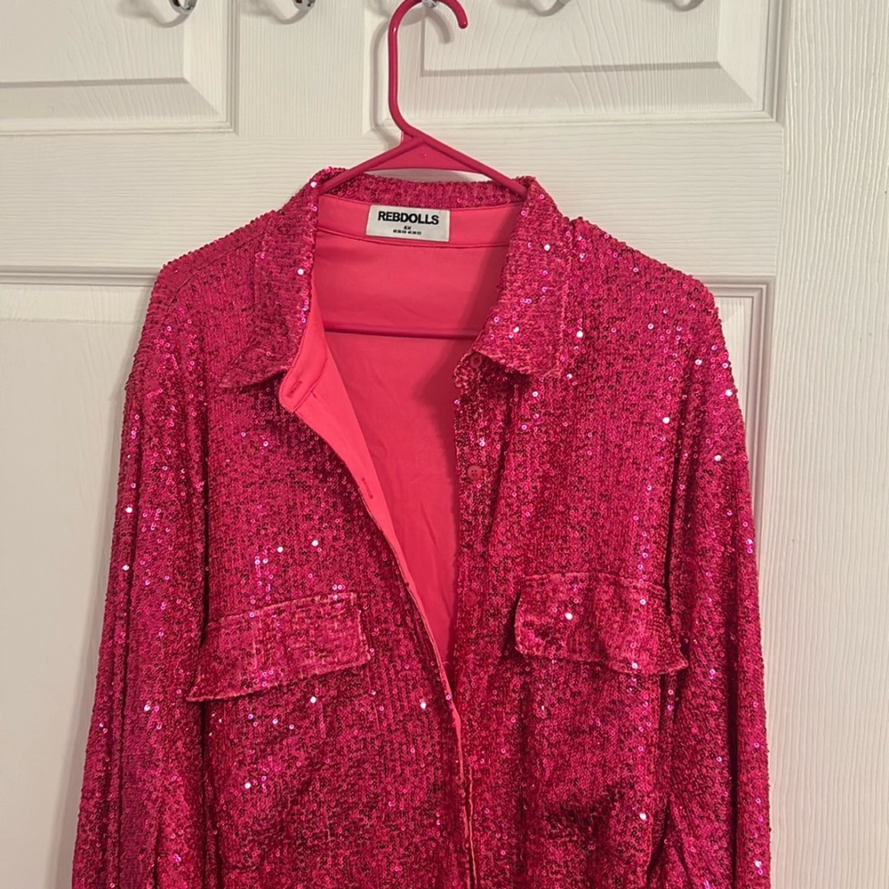 Pink sequin shirt dress